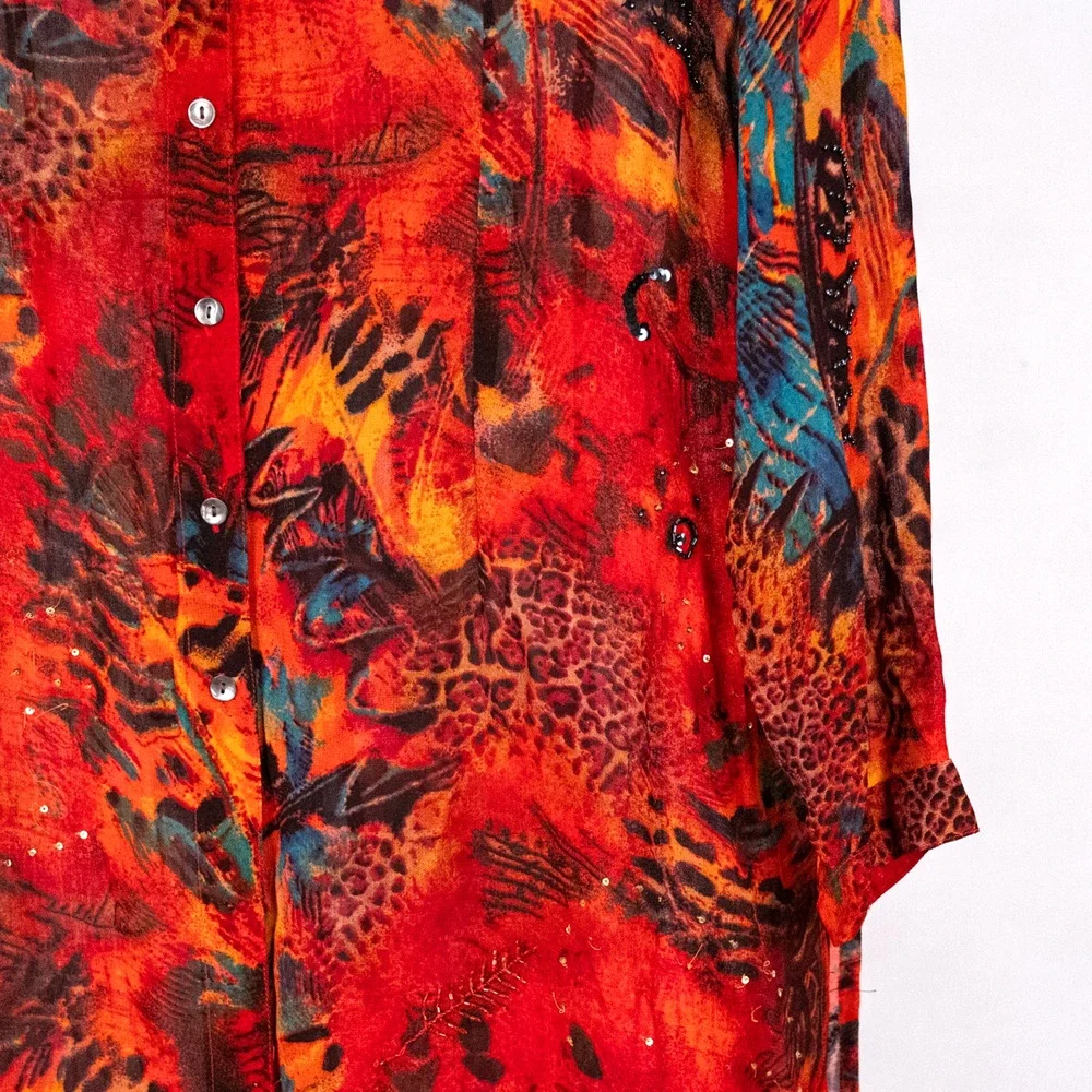 Vintage Chico's Design Sheer Beaded Artsy Shirt Dress Tunic Women's XL Boho Bold - Picture 3 of 9